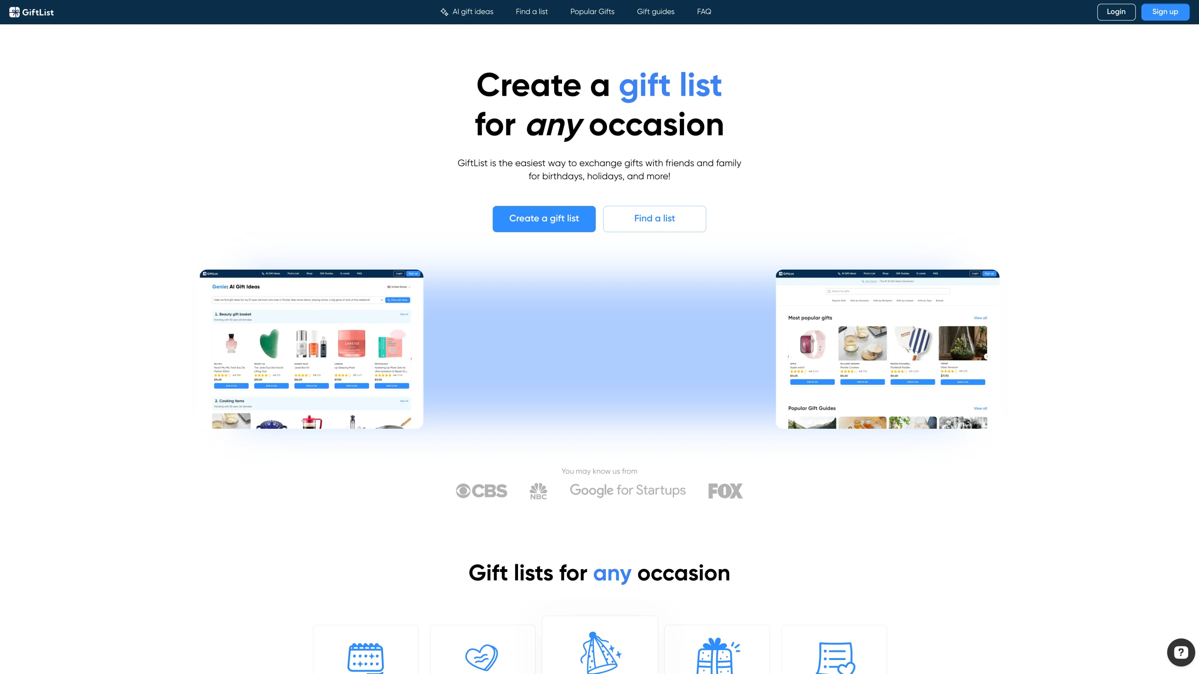 Screenshot of GiftList