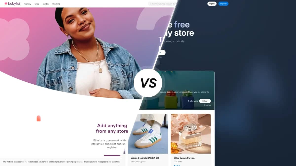 Babylist sammenlignet med WishApp, to gaveliste-apps side om side