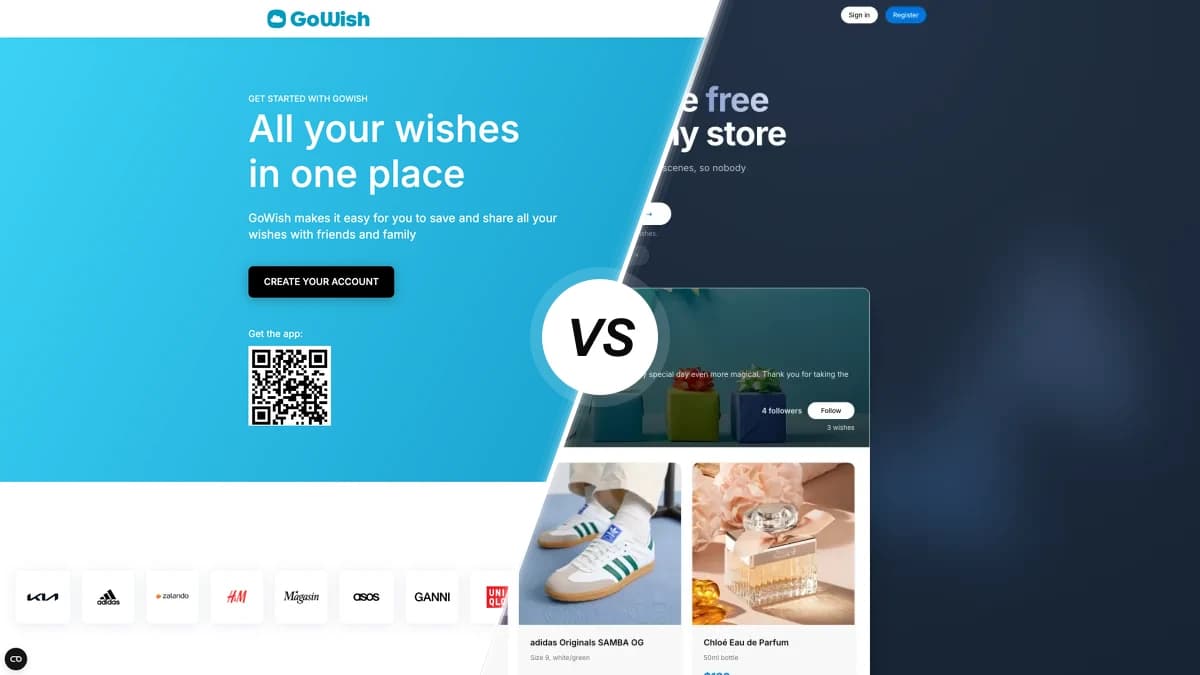 GoWish sammenlignet med WishApp, to ønskeliste-apps side om side