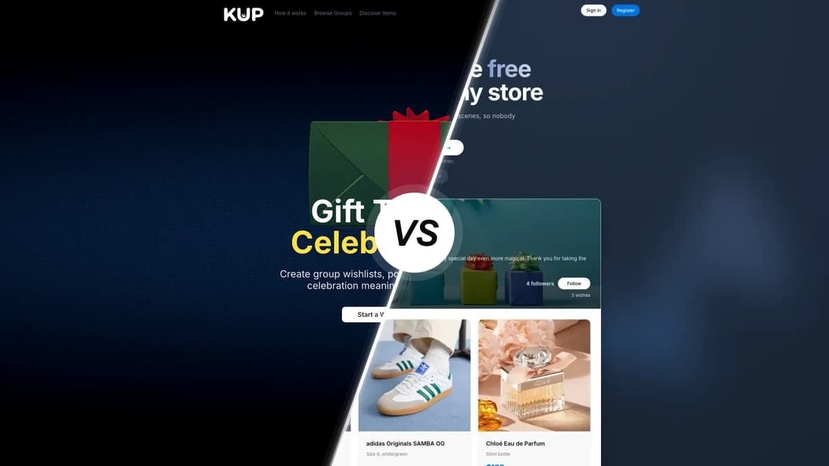 KUP sammenlignet med WishApp, to apps til fællesgaver side om side