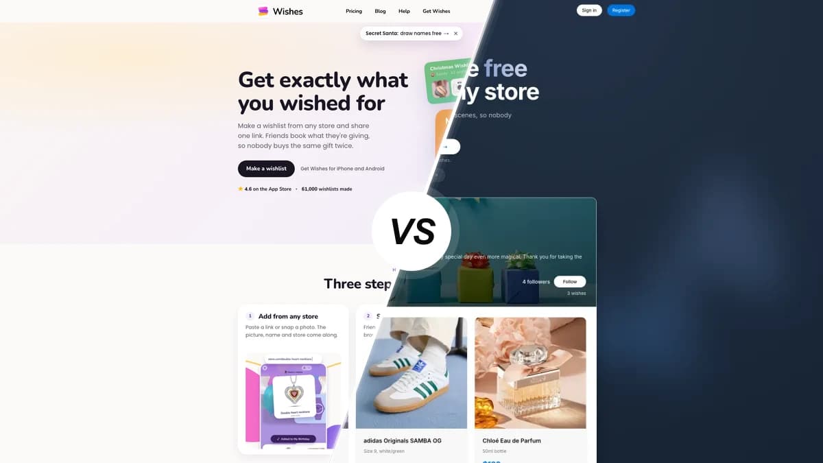 Wishes compared with WishApp, two wishlist apps side by side
