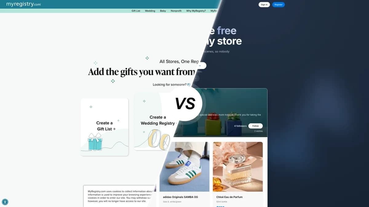 MyRegistry sammenlignet med WishApp, to ønskeliste-apps side om side